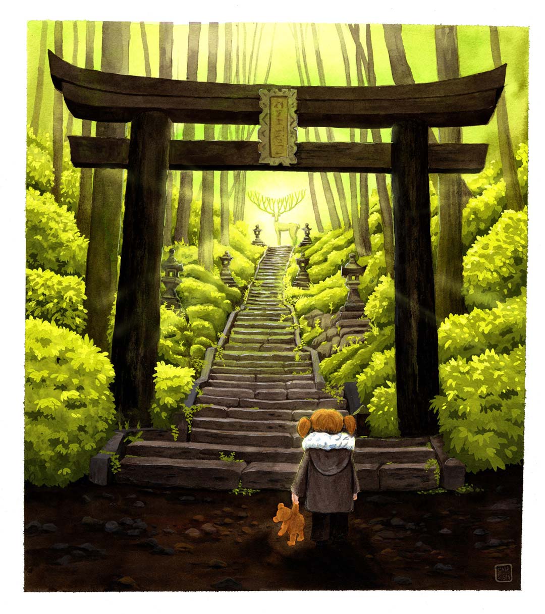 Watercolor 'Shinto Gate' extra large as a poster 50x60cm