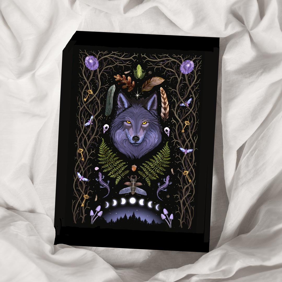 Witchy Art Print Lunar Wolf from 20x25cm | Gothic Home Decor | Birthday February-March