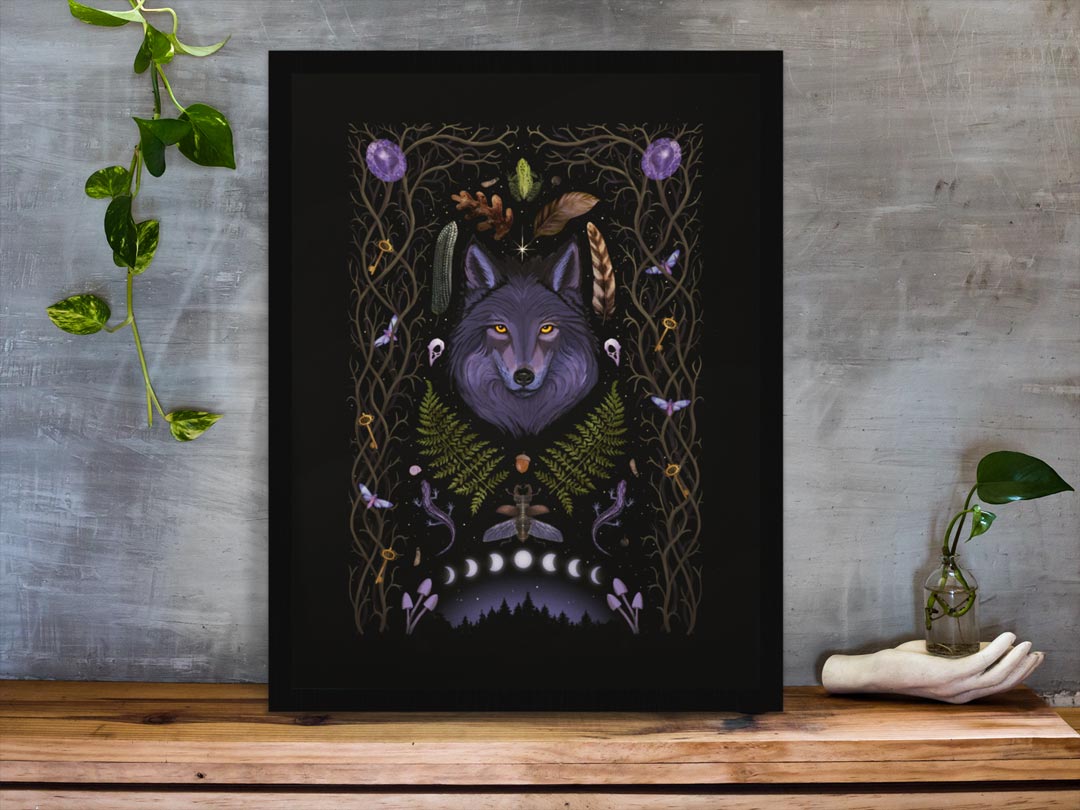 Witchy Art Print Lunar Wolf ab 20x25 cm | Gothic Deko | Geburtstag Februar-März