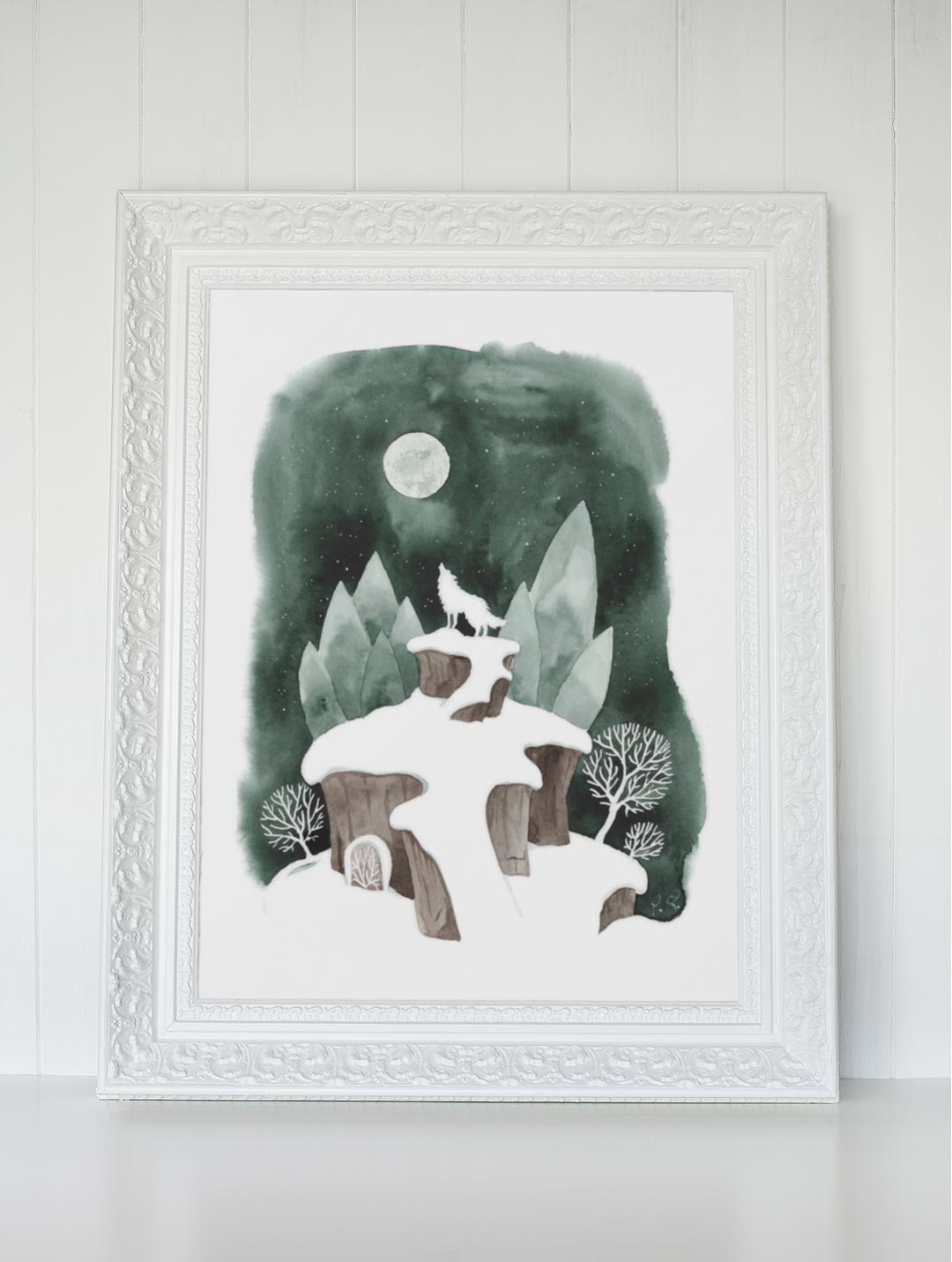 Kunstdruck Wolfsmond | minimalistische Winterlandschaft mit Witchy Vibes