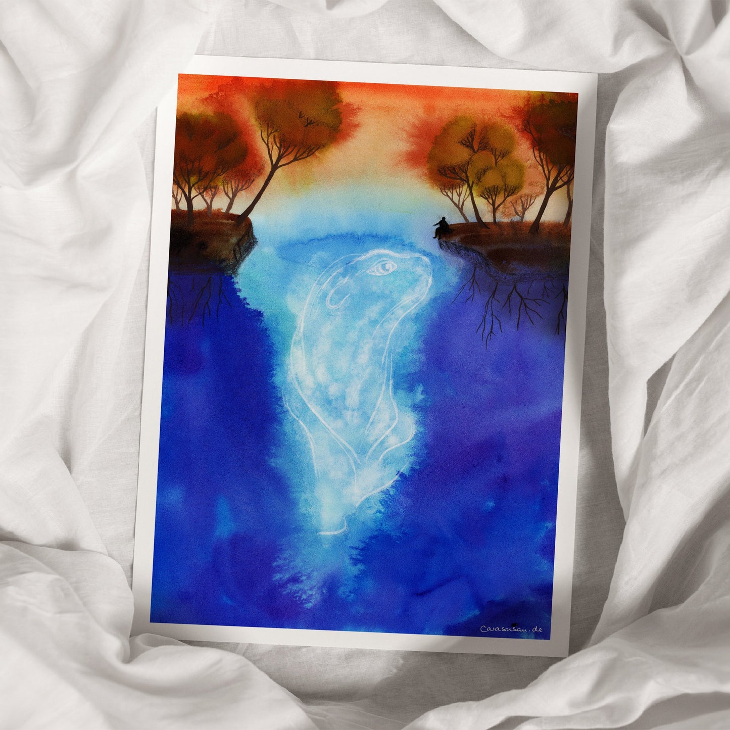 Watercolor 'Geist aus der Tiefen' art print on fine watercolor paper 25x34cm - hand-signed and limited